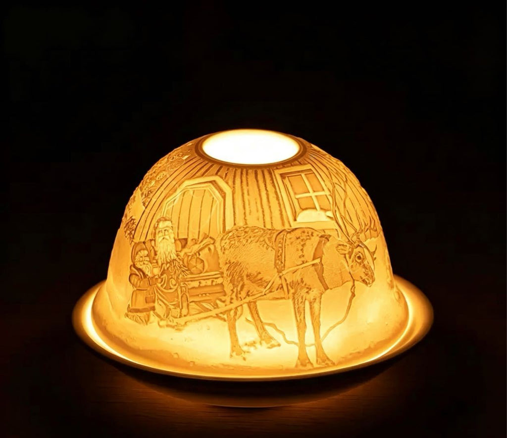 Dôme Lumineux de Noël en Porcelaine Fine – Veilleuse Décorative Sculptée