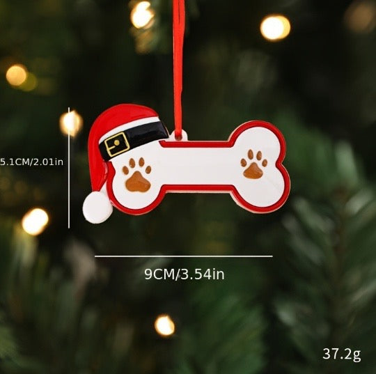 Décoration de Noël en forme d'os avec bonnet de Père Noël – dimensions 9cm