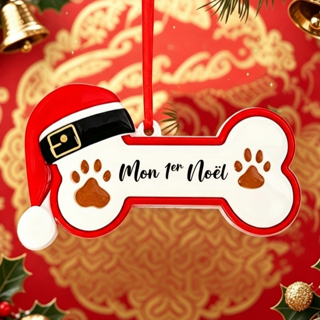 Décoration os de Noël avec Mon 1er Noël inscrit sur l'os