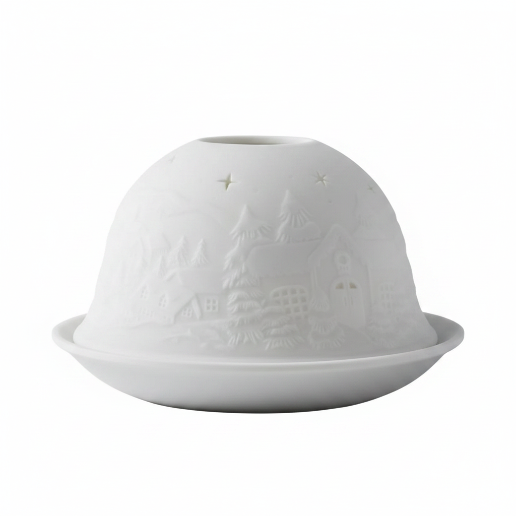 Dôme lumineux de Noël en porcelaine blanche sculptée - fond blanc - photo principale Google