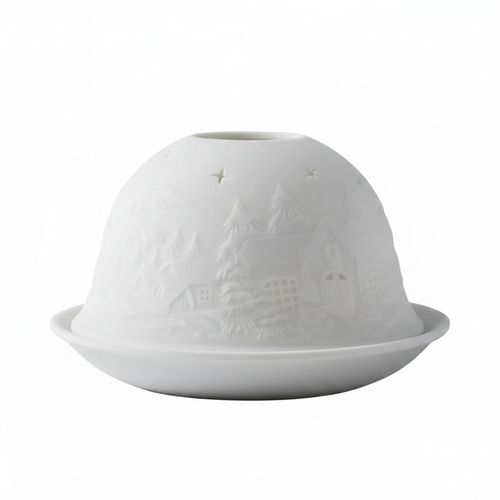 Dôme lumineux de Noël en porcelaine blanche sculptée - fond blanc - photo principale Google