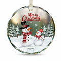 Ornement de Noël en cristal rond - bonhommes de neige Merry Christmas 2026 - fond blanc