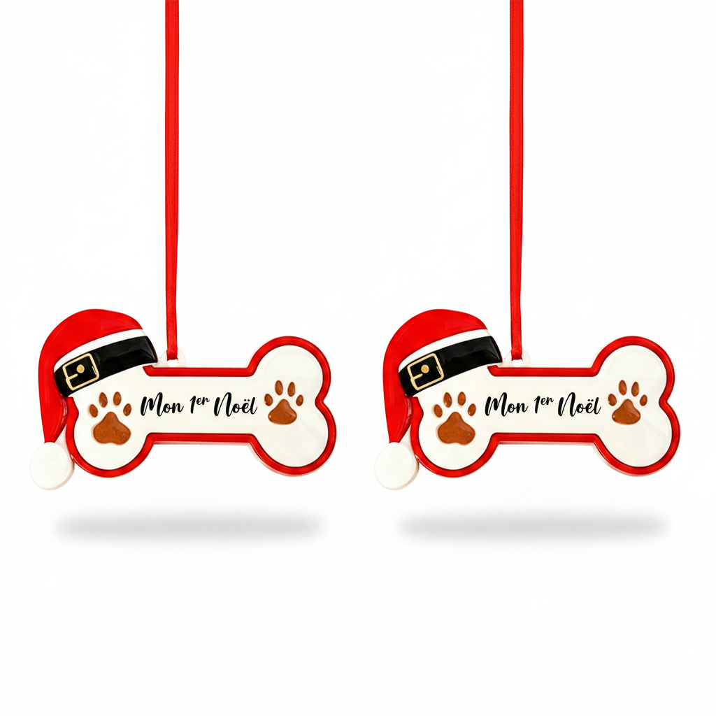 Lot de 2 décorations de Noël os personnalisés sur fond blanc