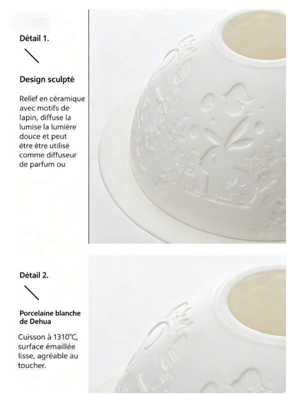 Détail du design sculpté en relief et de la porcelaine de Dehua